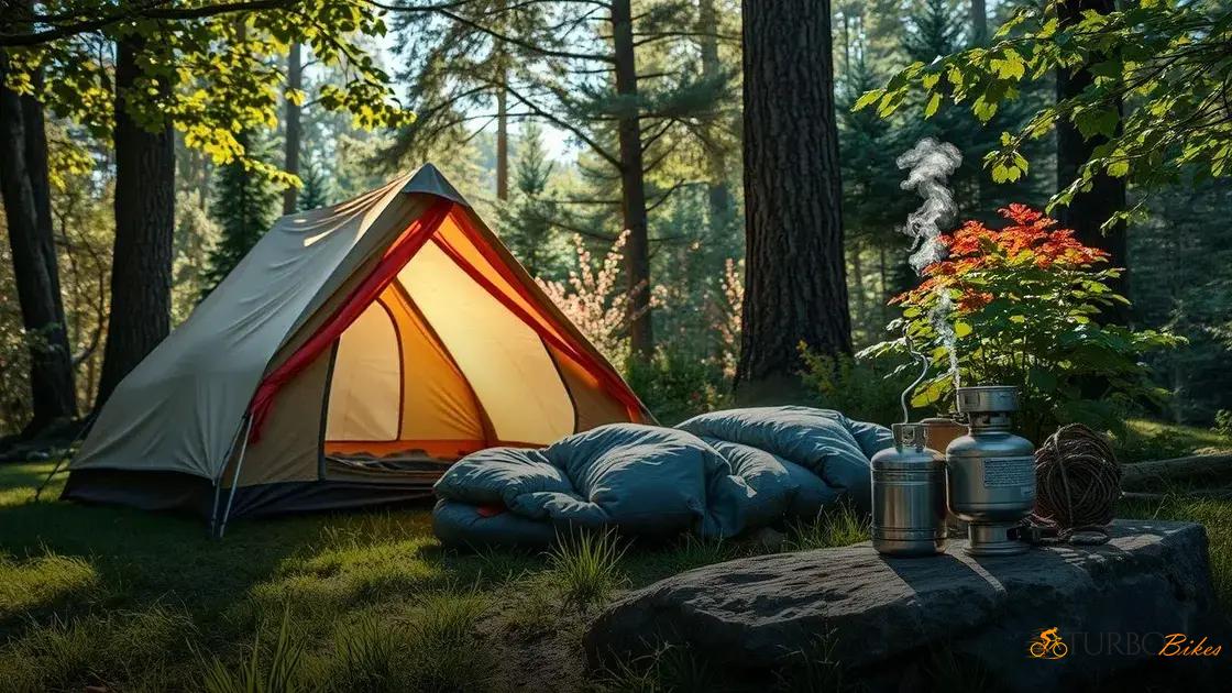  Equipamentos de camping: barraca, isolante térmico, saco de dormir e fogareiro